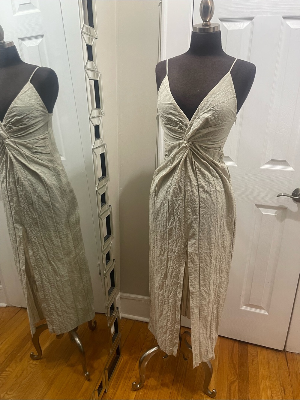 Zara Cream Twist-Front Midi Dress